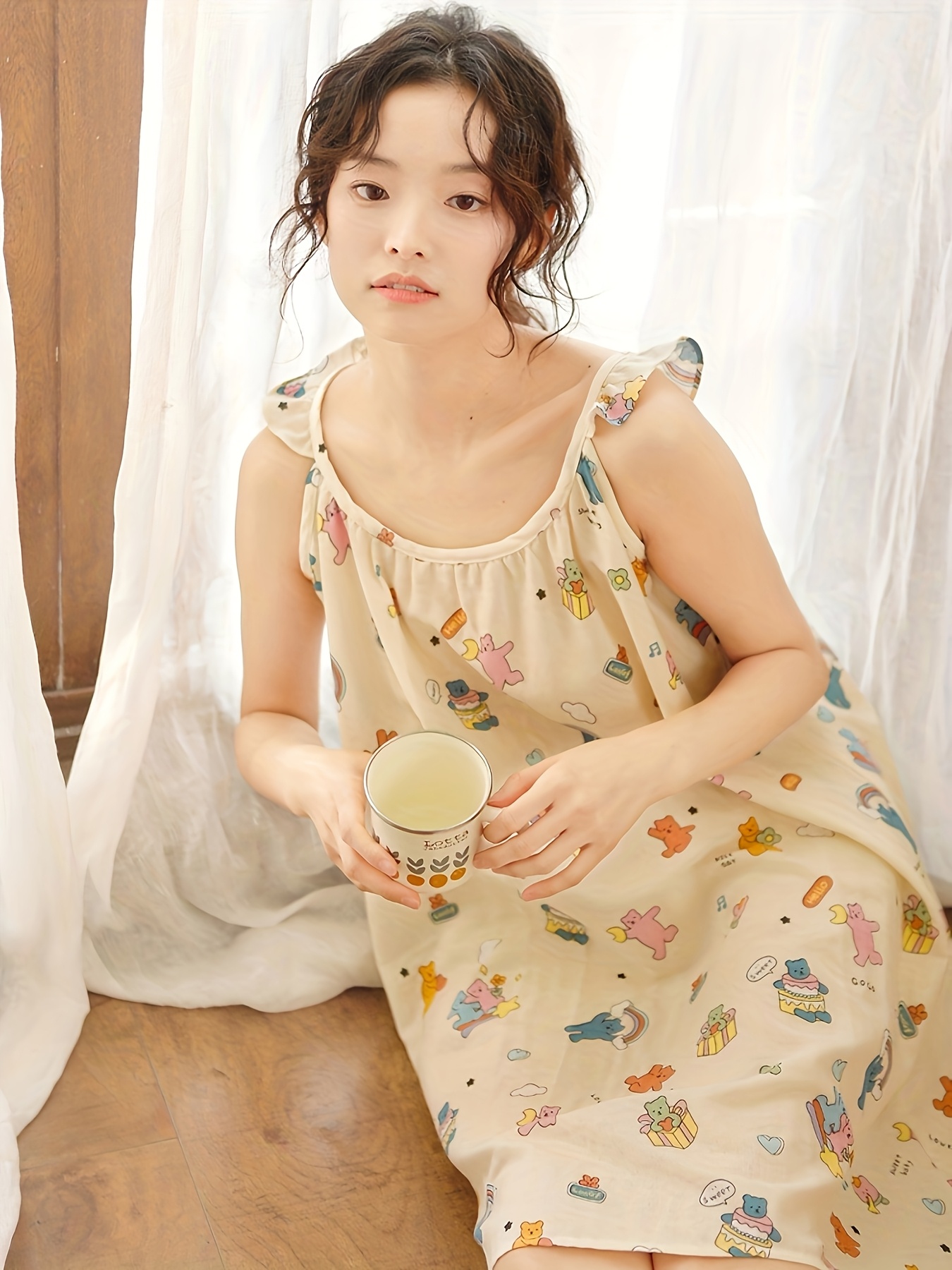 cartoon cute strap sleeping skirt summer womens pure pajamas