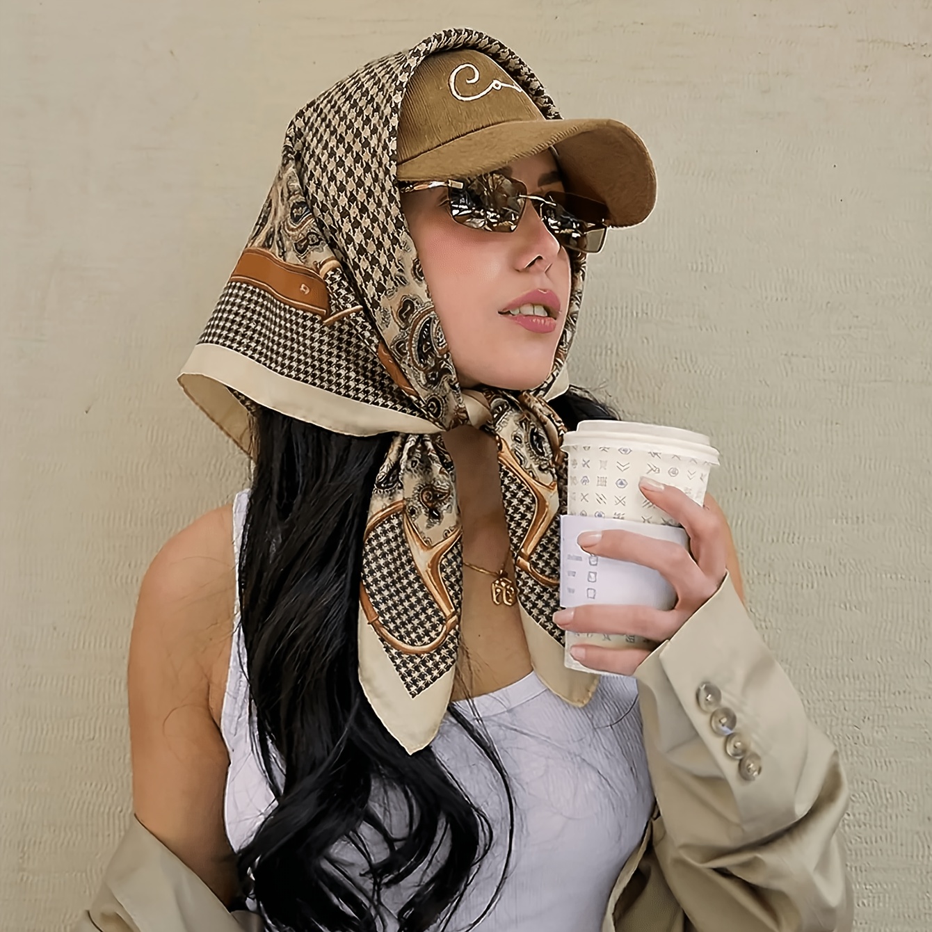 TEMU Elegante bufanda cuadrada para mujer con de y , chal para todo tipo de