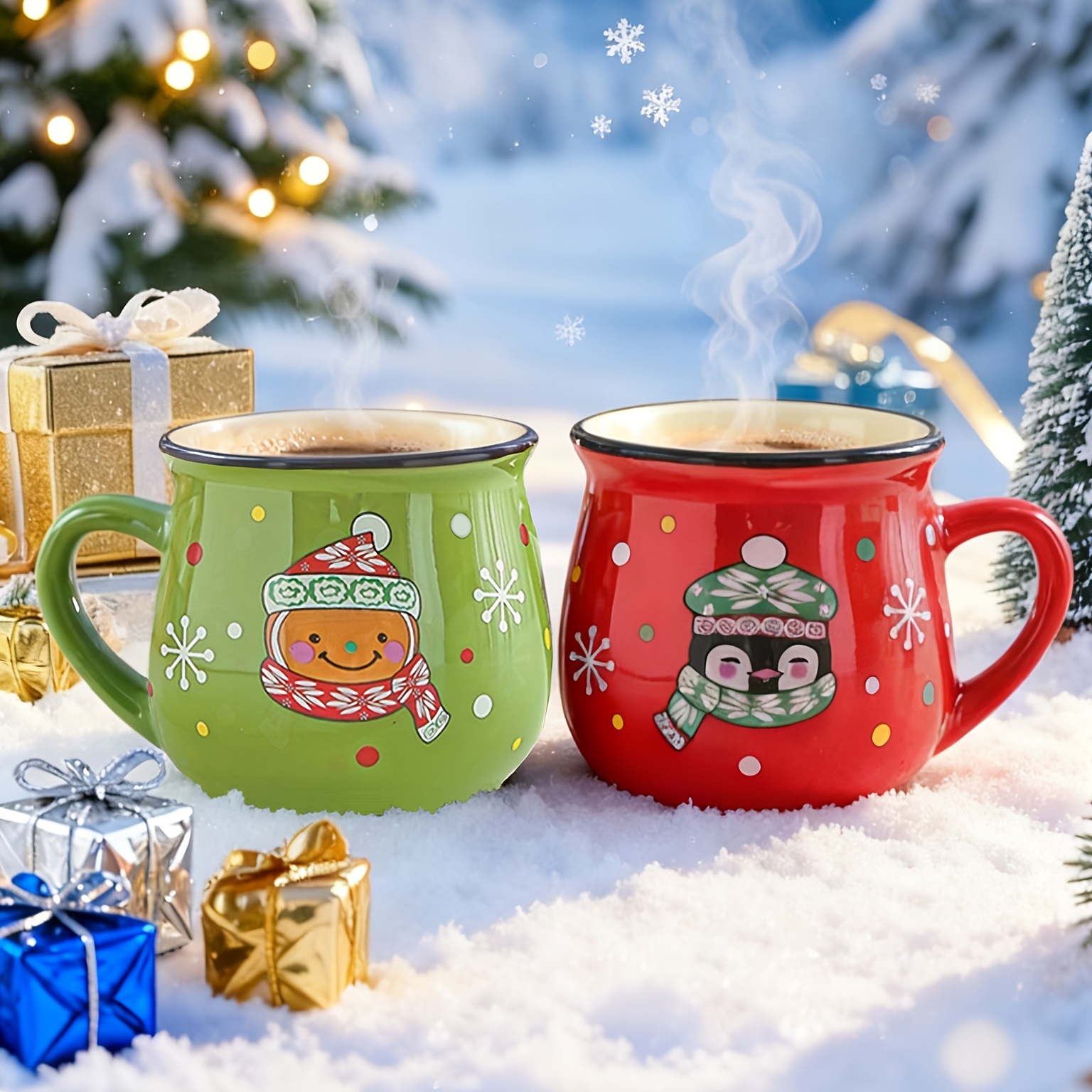 2-pack Mini Christmas Ceramic Mugs, Dessert Mousse Cups, Family Breakfast Coffee Cups, Christmas Gift, Festive Atmosphere Tumblers