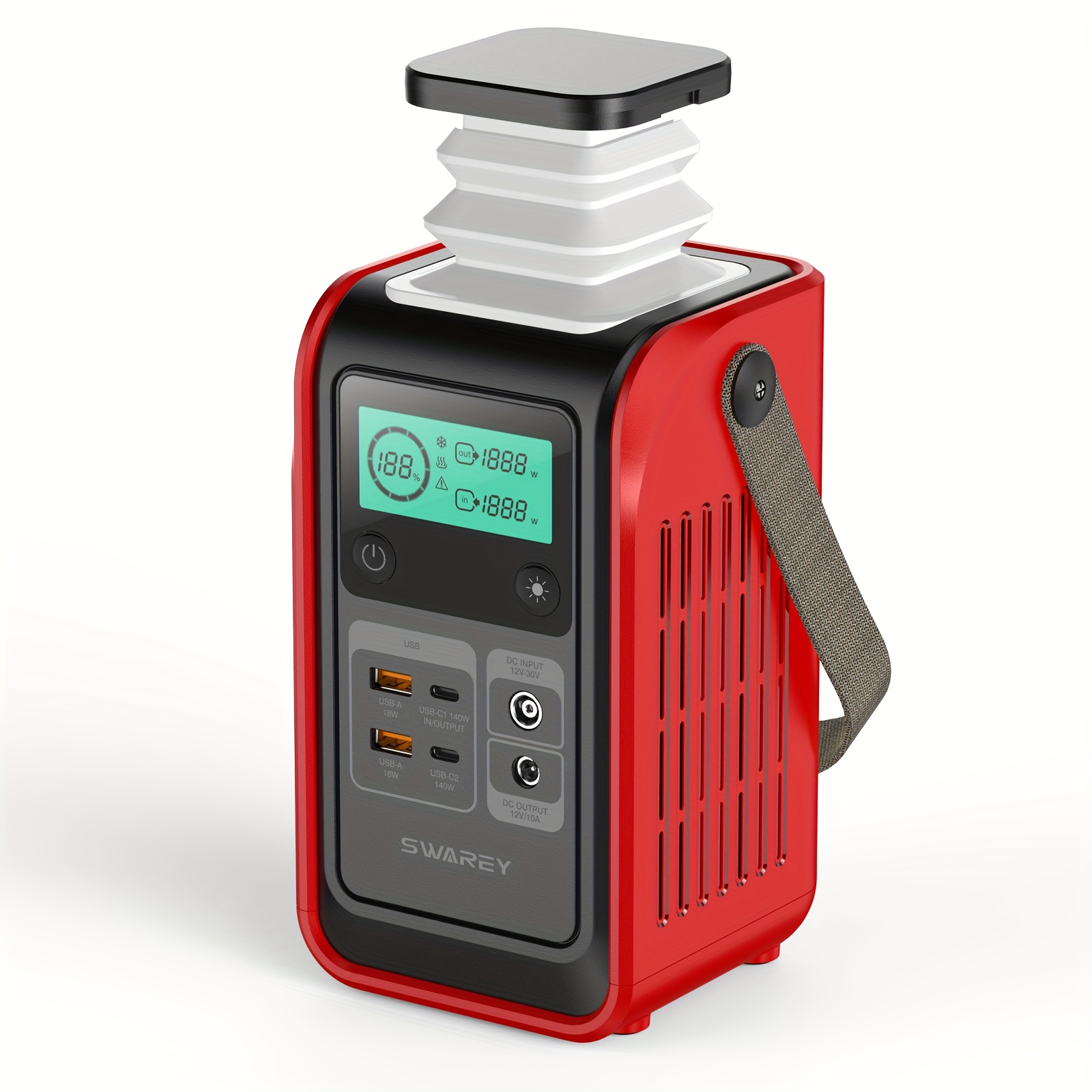 TEMU Station d'alimentation portable, batterie Lifepo4 de 192 Wh, générateur solaire, alimentation à charge rapide USB-C de 140 W avec lampe pour