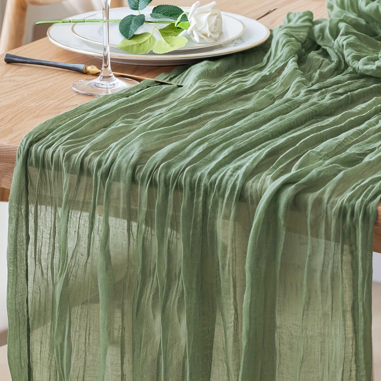 TEMU 1pc Table Runner Polyester Bohemian Gauze Fabric Tablecloth, Suitable For Baby Shower, Bridal Gift Party Decoration, Wedding, Birthday, Party