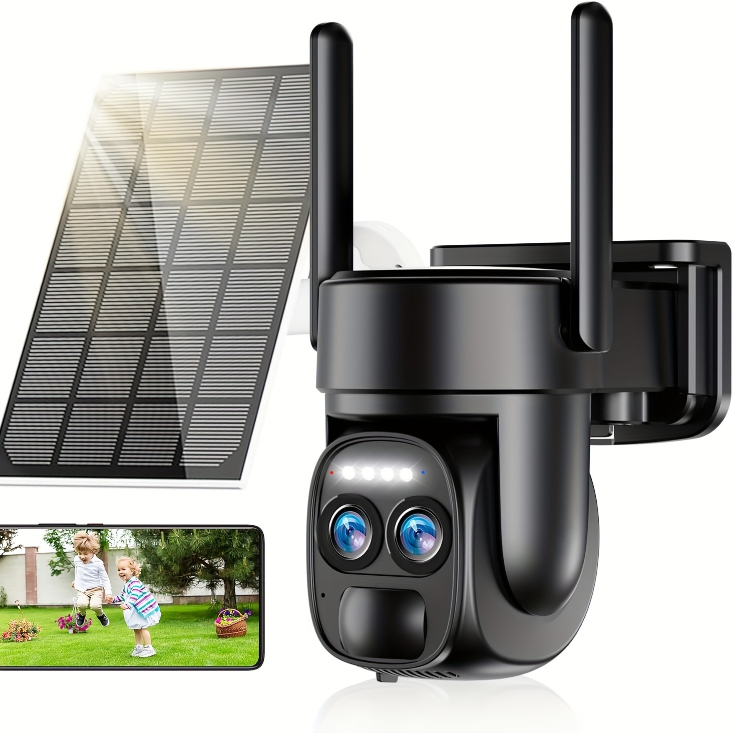 PTZ WiFi Camera Solaire, Suivi & Zoom 6x Auto, Deux Objectif