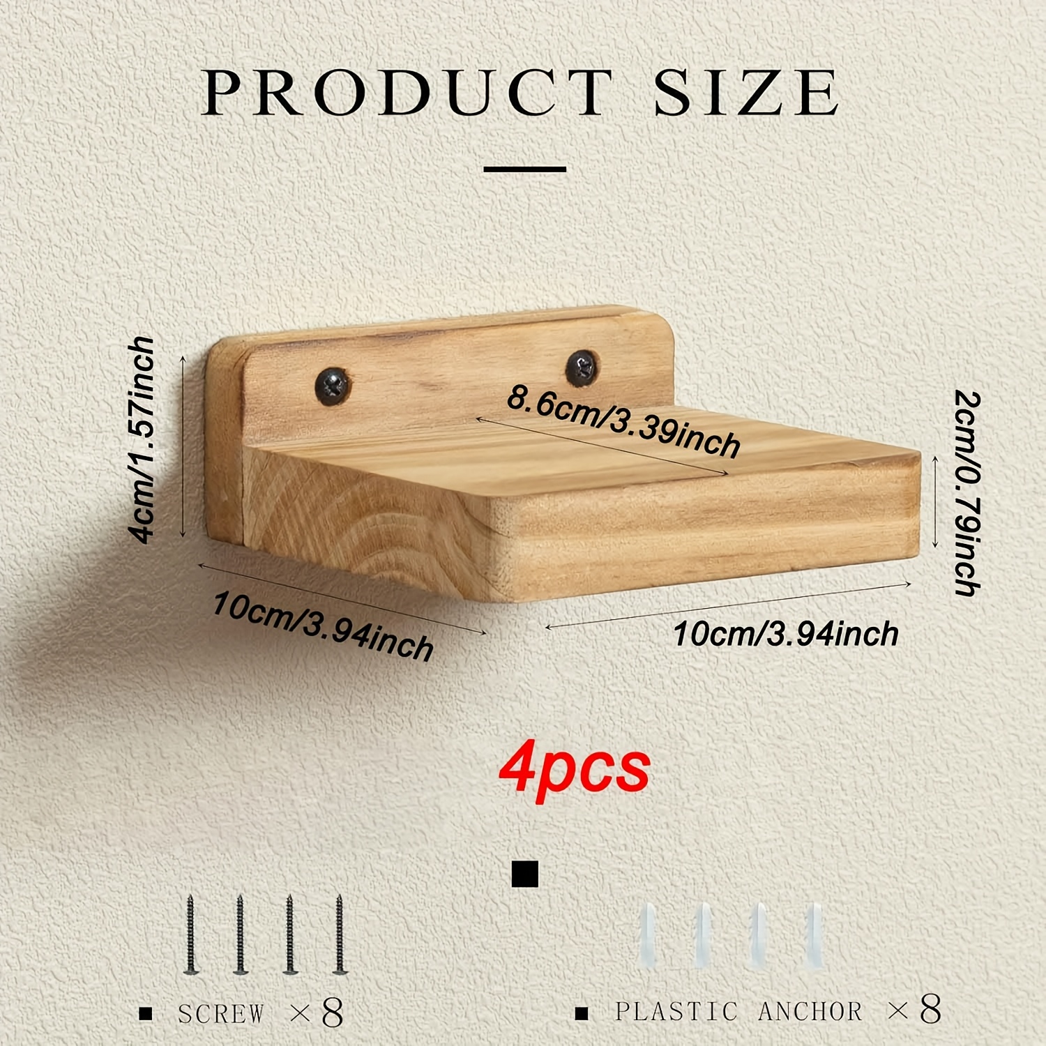 4pcs Small Floating Shelf For Wall Wood 4inch Mini Wall Shelves Decor Plant Display Collectibles Mounted Kitchen Bathroom Bedroom Corner Decorative Storage