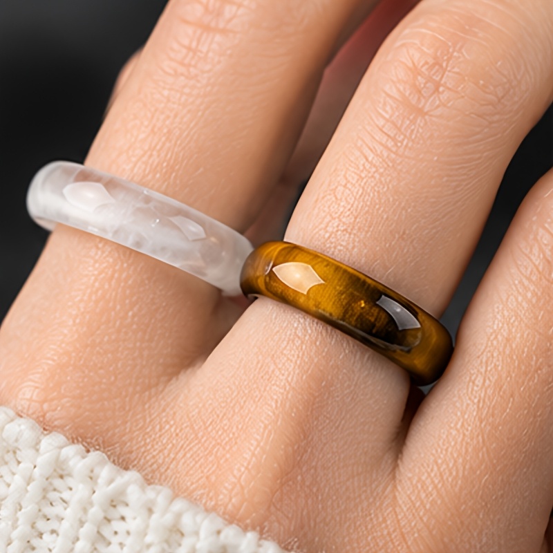 2pcs White Crystal Tiger's Eye Ring Set, Unisex Gift