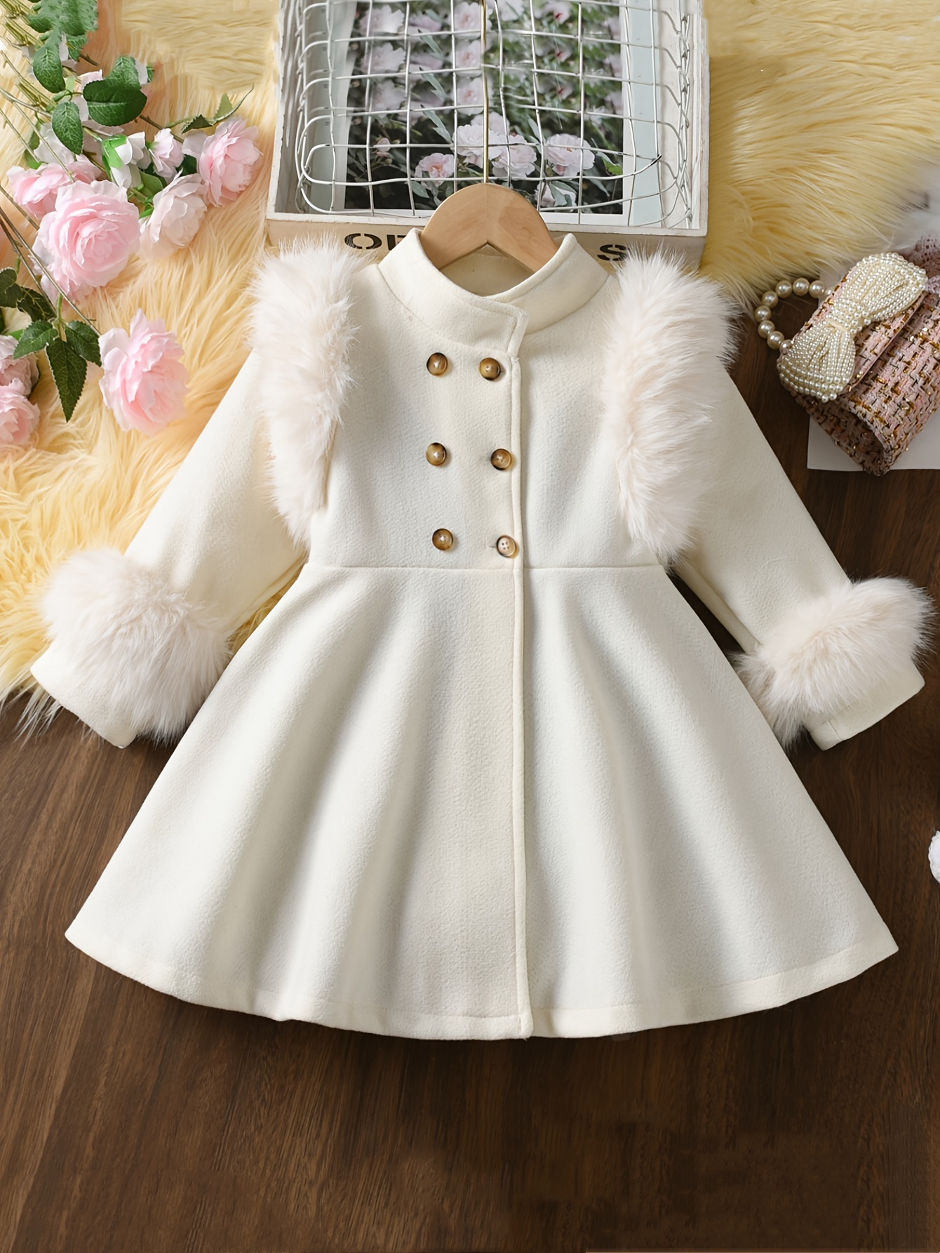 girl dress coats winter Marae Girls Coat - Double Breasted Twirl Coat Fitted at top with wide Generic Jackets for Kids Trendy