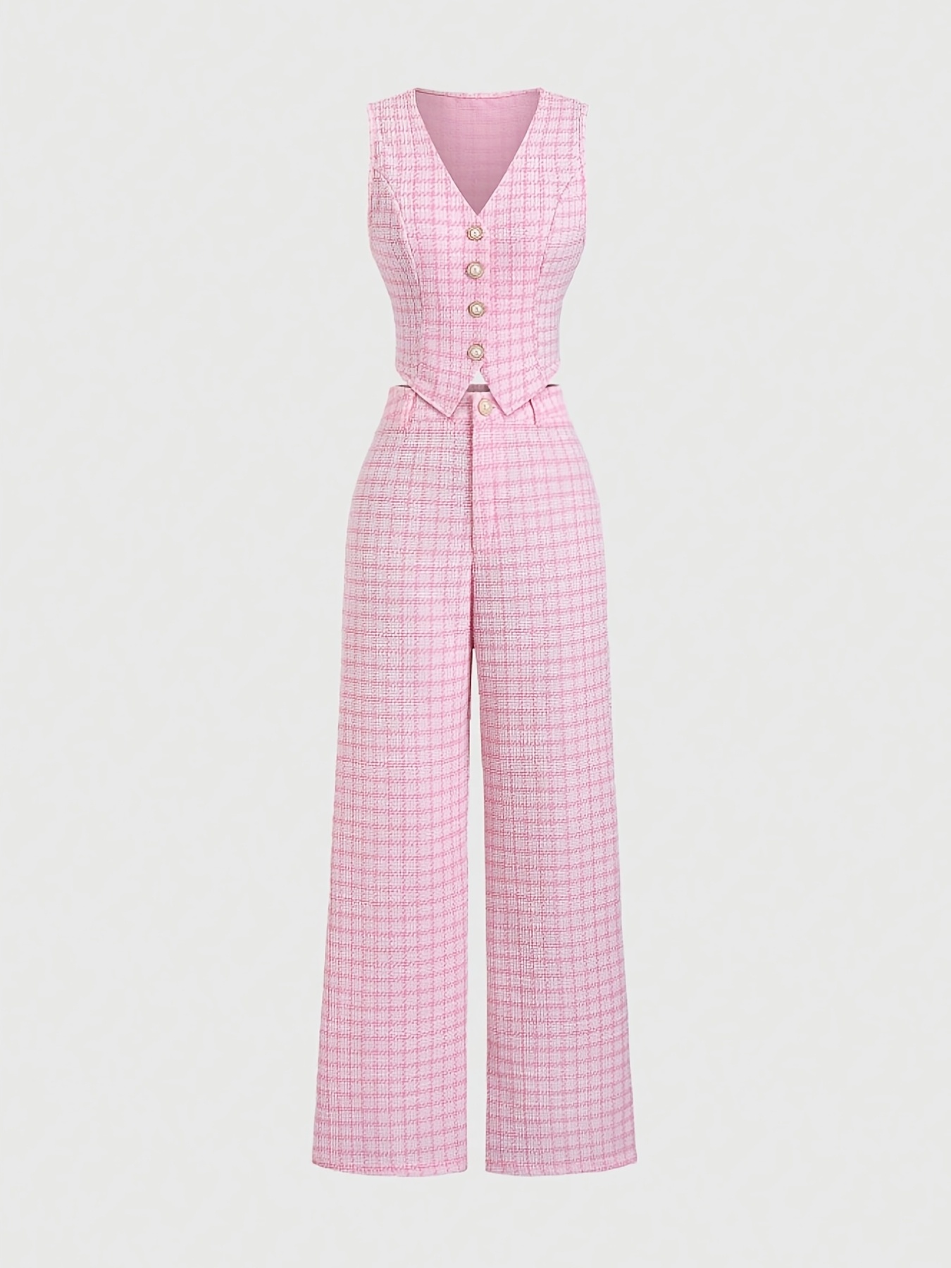 * European And * Pink Sleeveless Vest And Pants Set for Women, New Elegant  And Fitted 2pcs Outfit for Summer