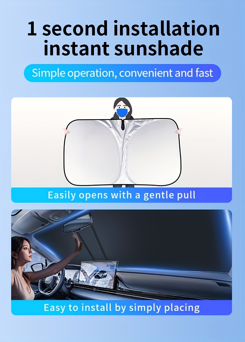 2025 New Car Front Window Sunshade, Foldable Lightweight Universal Windshield UV Protection Heat Insulation Silvery Reflective Auto Sun Shield