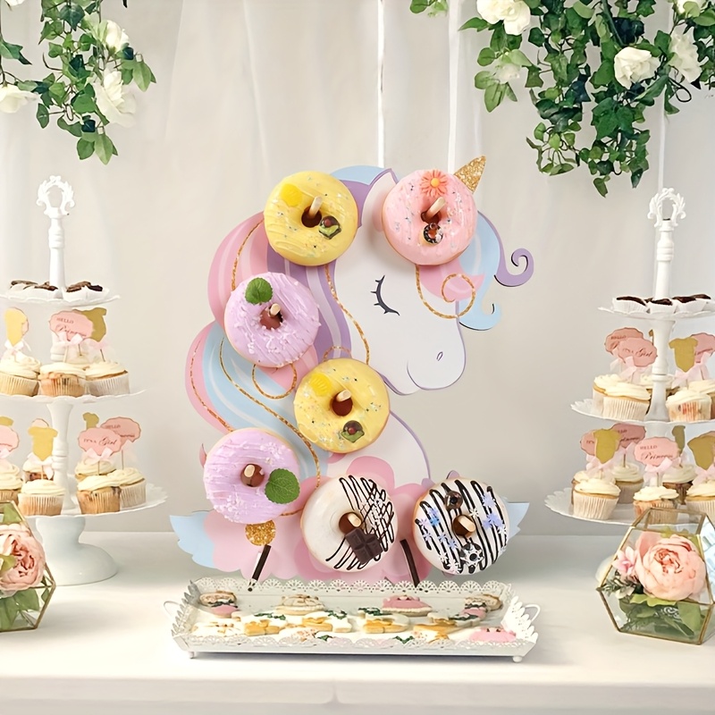 1set unicorn birthday donut stand rainbow horse party table Temu