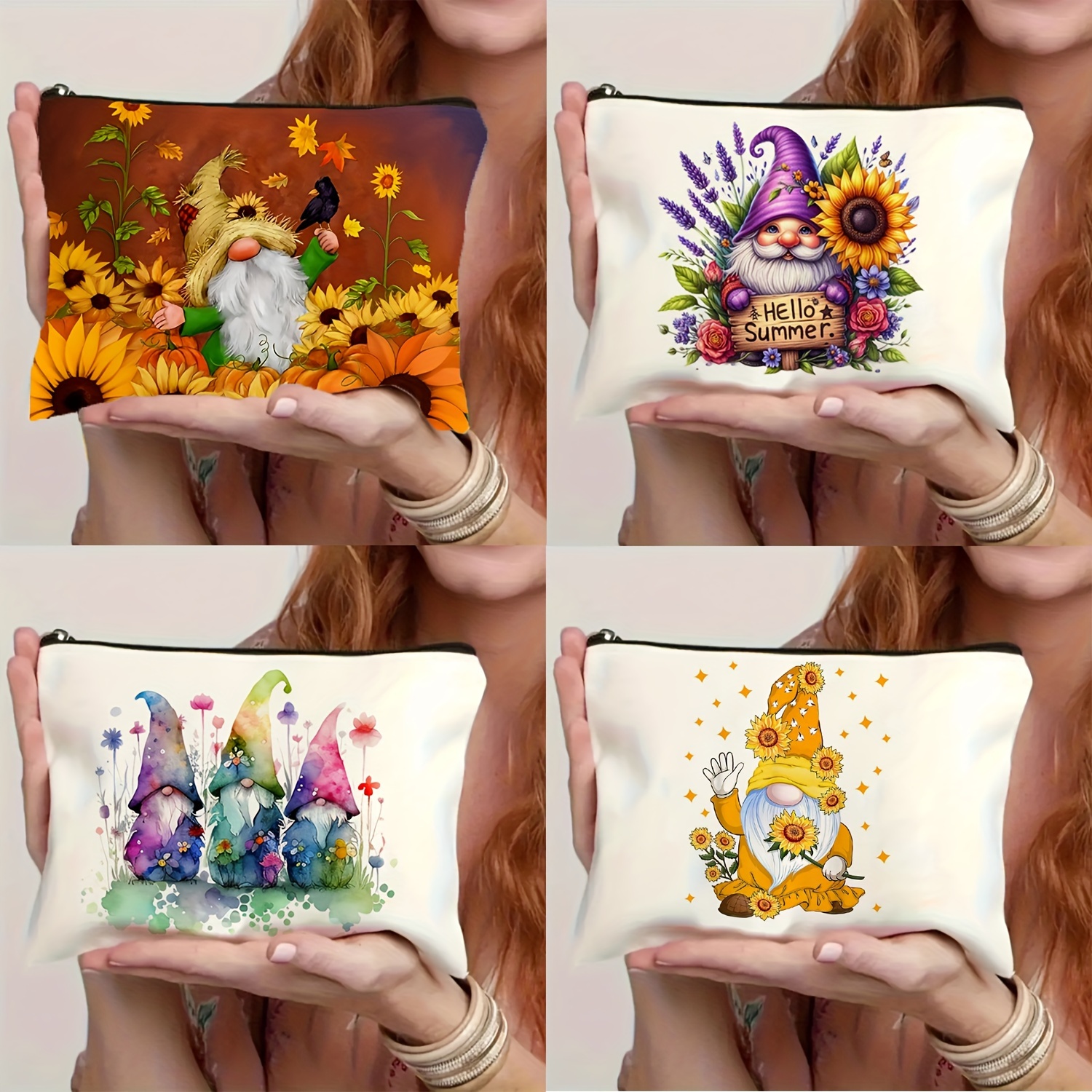 

1pc Seasonal Gnome Cosmetic Pouch, Large Capacity Waterproof Makeup Bag With Zipper, Vibrant Sunflower Design, Ideal For Travel & Gifts, Summer & Autumn Festive Organizer Cases