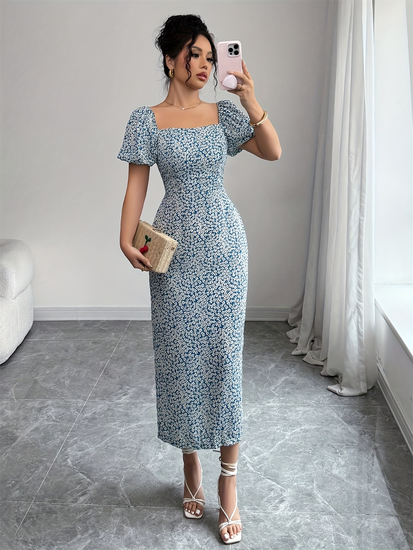 slim fit dress slacks Short Fitted Floral Cocktail Midi DressFitted Floral Cocktail Midi  ShortMac Duggal 81022