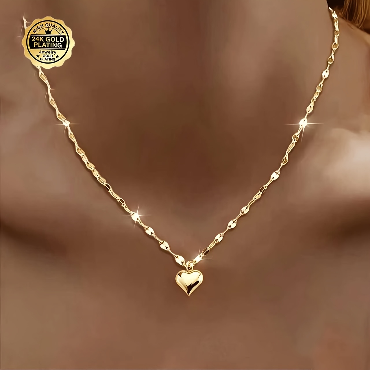 TEMU Nieuwkomer Zomer 2026 - Elegante Hypoallergene Hoogwaardige 24K Goudgeplateerde Glinsterende Hart Lippen Ketting, Feestaccessoire, Cadeau voor