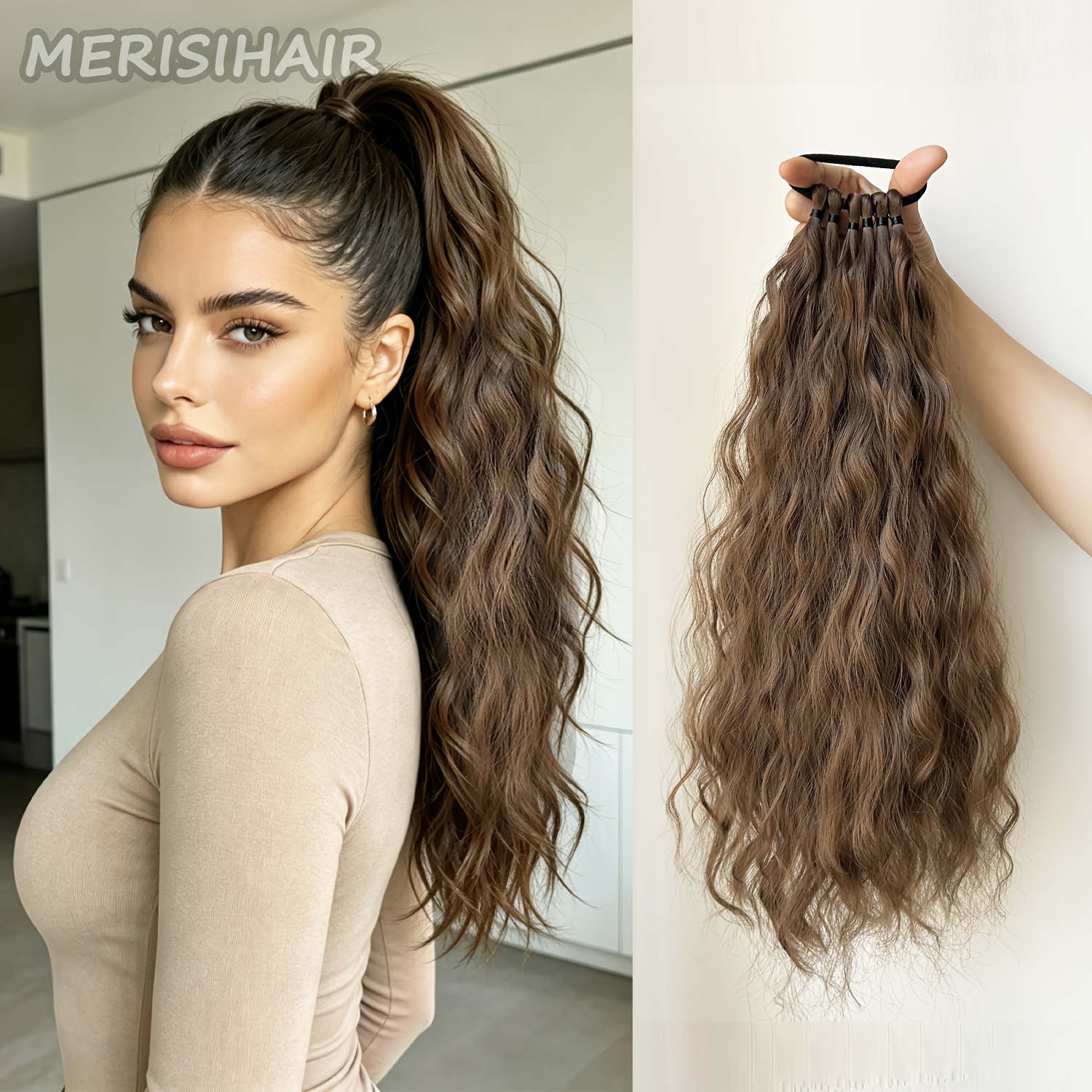 TEMU Extensión de cabello para de caballo y para mujer, postizo sintético esponjoso y voluminizador con banda elástica, para fiestas y uso diario