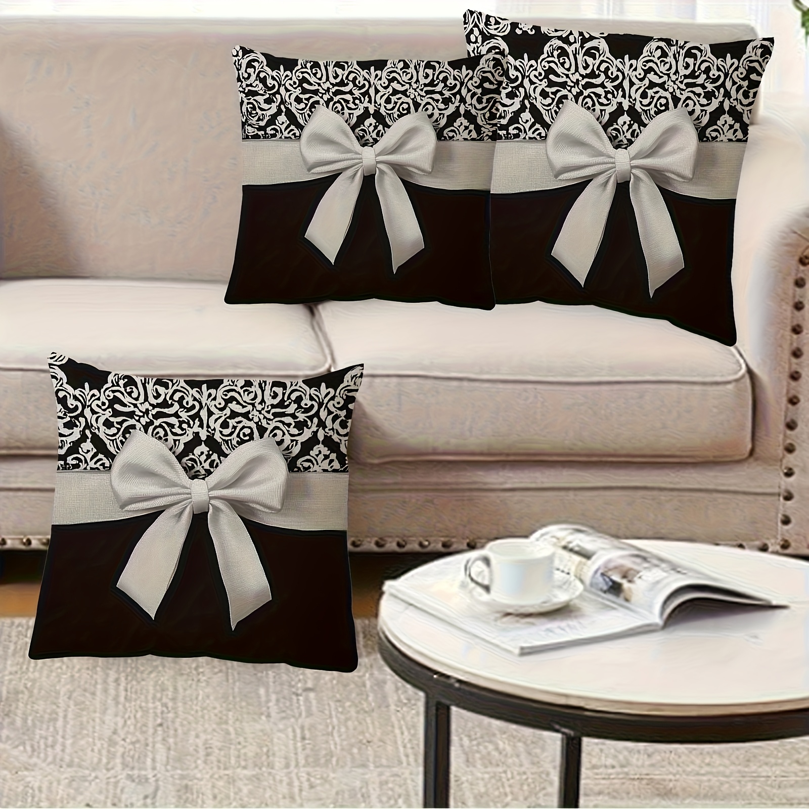 4pcs modern black and white european pattern   double sided print pillowcase soft polyester fabric size 17 72 x17 72 machine washable suitable for sofa chair bed car living room and office decorative cushion cover without core Product details 3