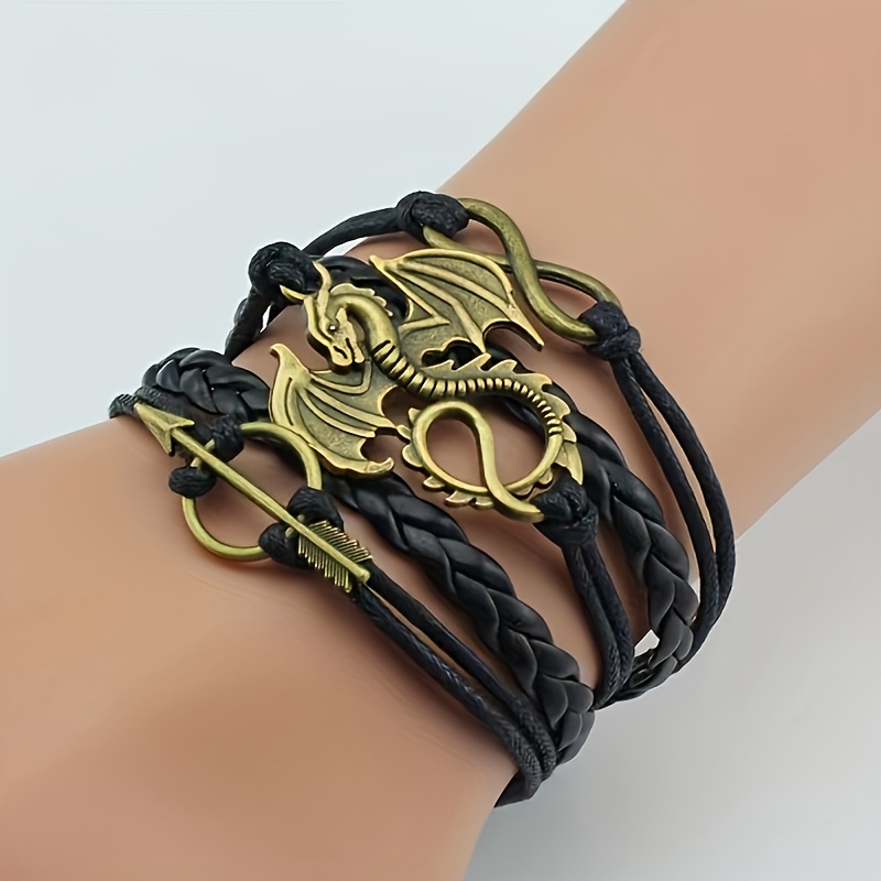 Pulsera de cuero tejido de varias capas con hebilla de dragón de moda vintage europea y americana