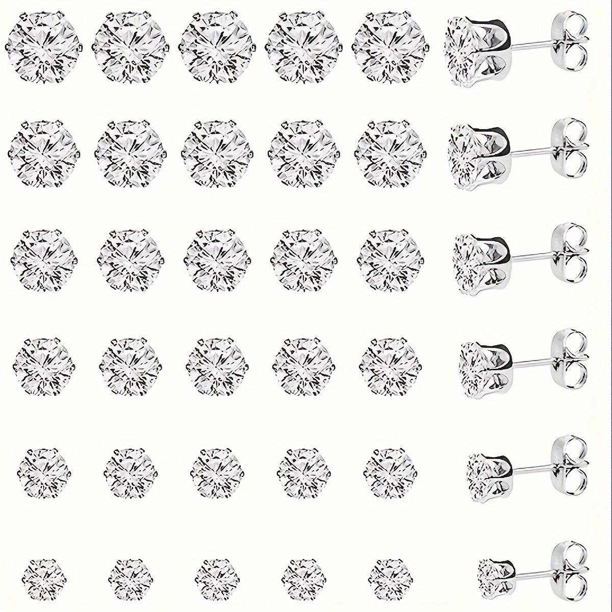 

36pcs/set Stainless Steel Cubic Zirconia Stud Earring, 6 Sizes Round Clear Earring Studs Set For Women And Men 3-8mm (36 Pack, 18 Pairs)