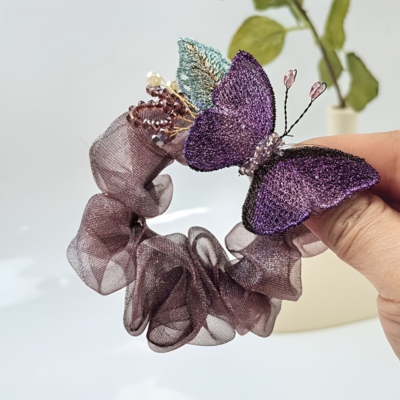 TEMU 1pc Elegant Hair Ties Women, Elastic Scrunchies With Floral & Designs, Ponytails & Buns, Stylish Hair Additions | Elegant Hair Additions |