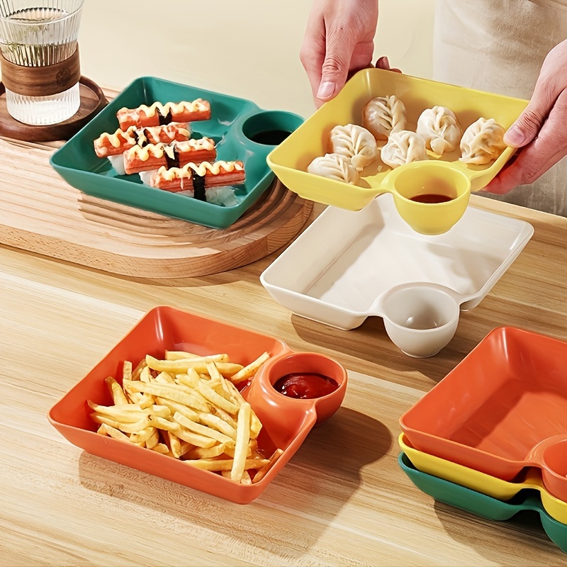 

4-piece Plastic Platter Set For Appetizers, Snacks, Sushi, Fries, And Dipping Sauce - Creative Sectioned Serving Trays For Kitchen Use