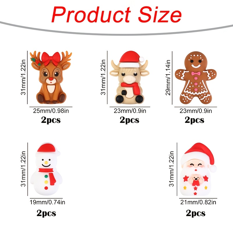 TEMU 10 protectores de punta para agujas de tejer de animales 3D, diseño adorable, serie Navidad, Hombre de pan de jengibre, , Vaca de las , para