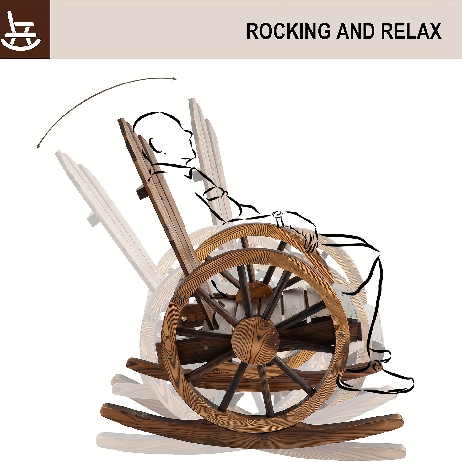 Outdoor Wood Rocking Chair Set Of 2 - Patio Wagon Wheel Rocking Chair 2pcs, Rustic Rocker Single Chairs for Country, Yard, Porch