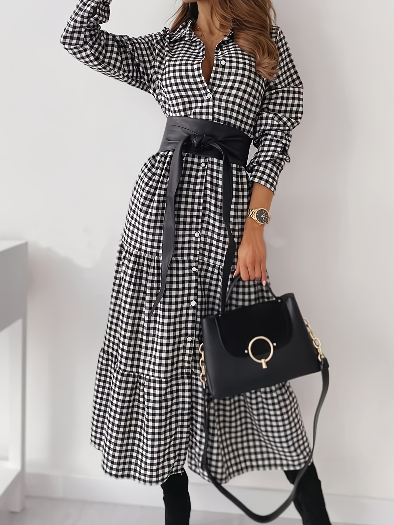 women's black and white checkered dress Girls' Black Gingham Dress