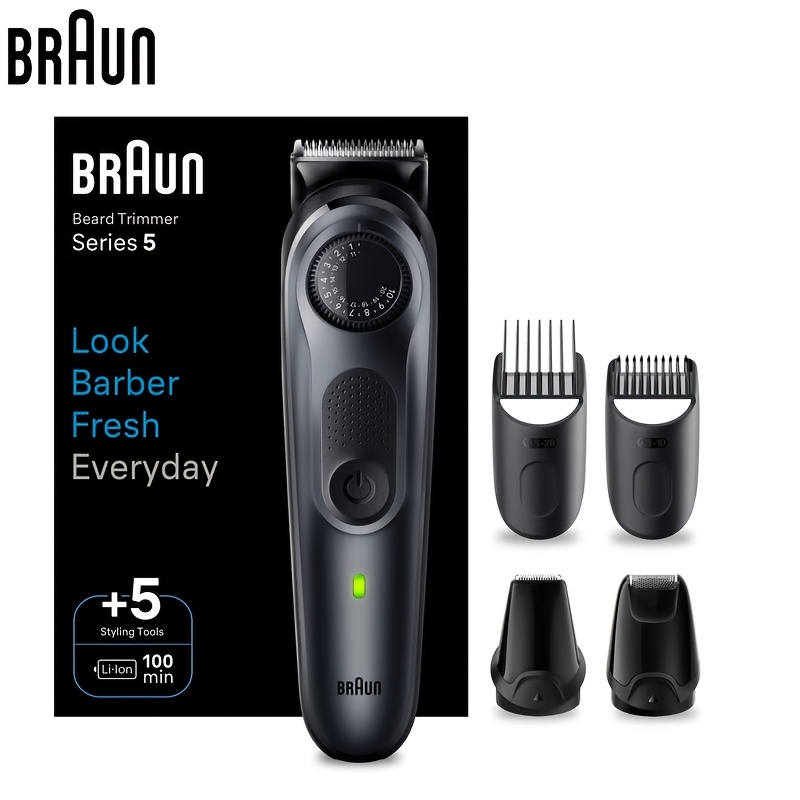 TEMU Braun Tondeuse à Barbe Série 5 BT5441, Tondeuse de pour Barbe et Cheveux pour Hommes, 40 Réglages de Longueur, de 100 minutes, Rechargeable
