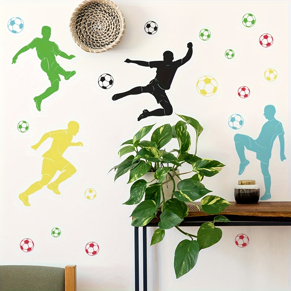 Image of Colorful Soccer Player Silhouette Wall Decals - Vibrant Sports-themed Bedroom And Playroom Decor, -on Installation, Durable Polypropylene Material