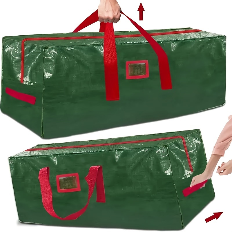 TEMU 1pc Christmas Tree Storage Bag, Artificial Christmas Tree Storage Bag, Christmas Bag With Handle And Label Slot, Green/red Zippered Storage Bag
