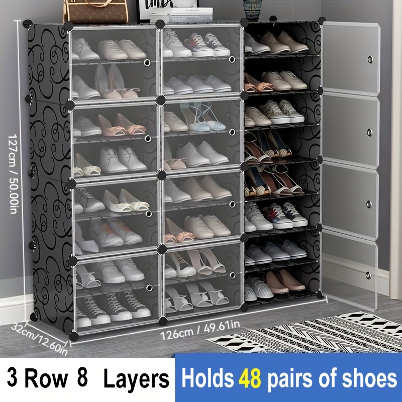 TEMU Meuble à chaussures avec portes, organisateur de chaussures portable, étagère extensible, rangement pour bottes, chaussons, chaussures pour