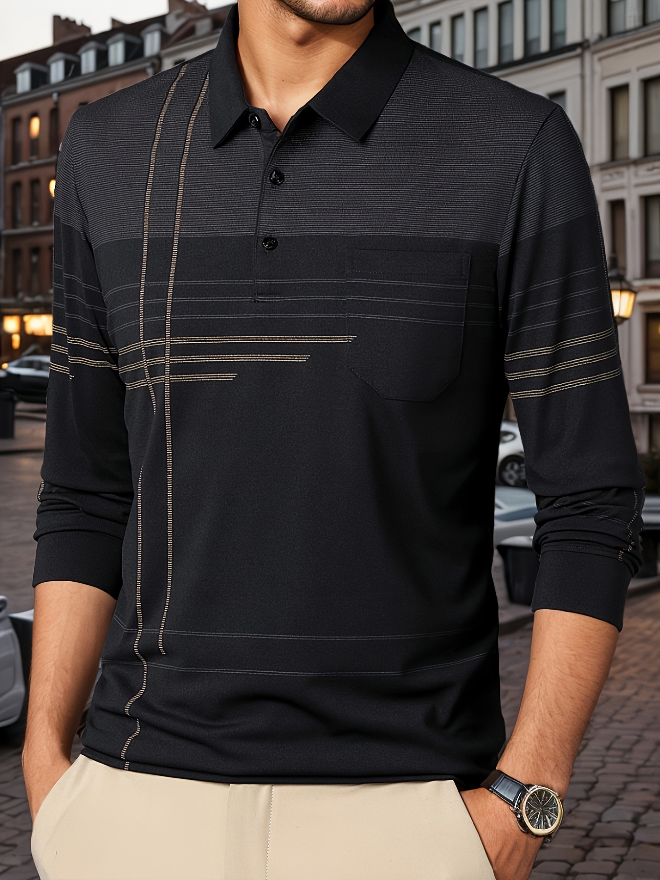 chemise à rayures vintage pour homme avec poche - respirante, manches longues, détail bouton pour le golf & activités air Détails du produit 26