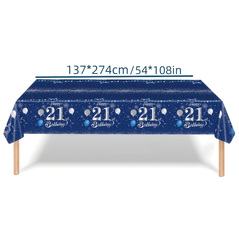 TEMU 1 Navy Blue Silvery Grey Blue Shining 21st Birthday, Happy 21st Birthday Table Decor For 21st Birthday Party 54x108 Inches