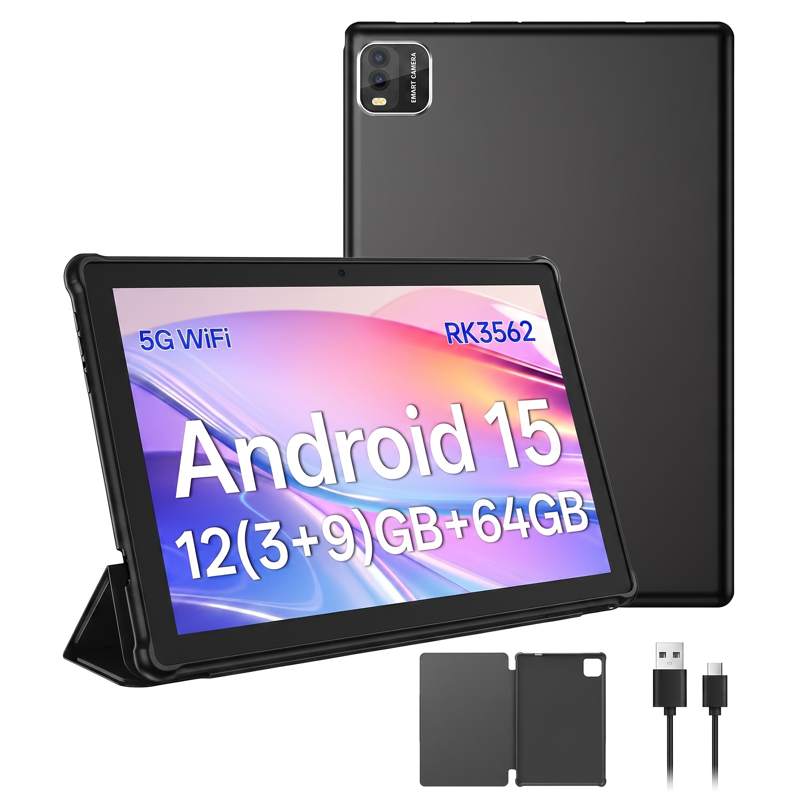 TEMU 2026 New Android 15 Tablet, 10" Hd Ips Screen, Rk3562 Cpu, 12(3+9)gb 64gb Rom, 1tb Expand, 6000mah Battery, L1, Wifi 6, Ideal For & Study,