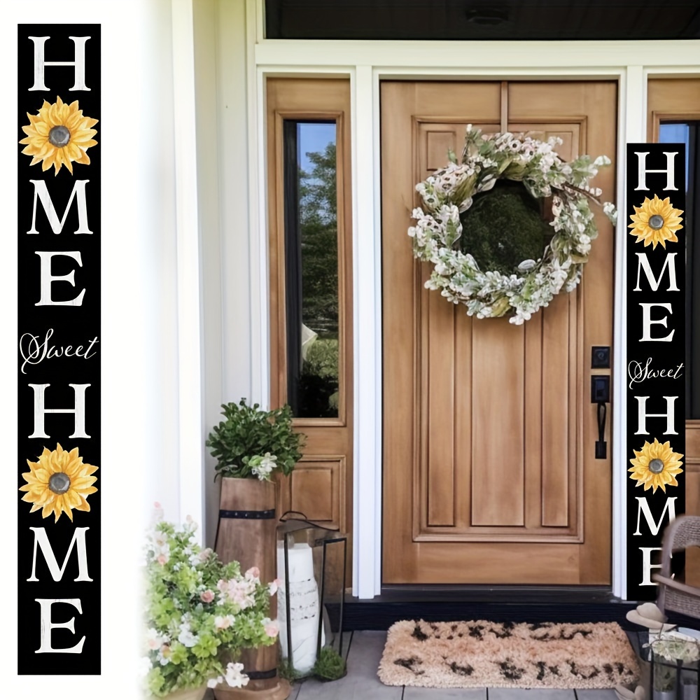 

72in Black Home Sweet Home Wood Porch Sign W/ Sunflower Design, 6ft Outdoor Welcome Sign For Front Door, Rustic Welcome Sign For Front Porch Decor, Farmhouse Home Decorations