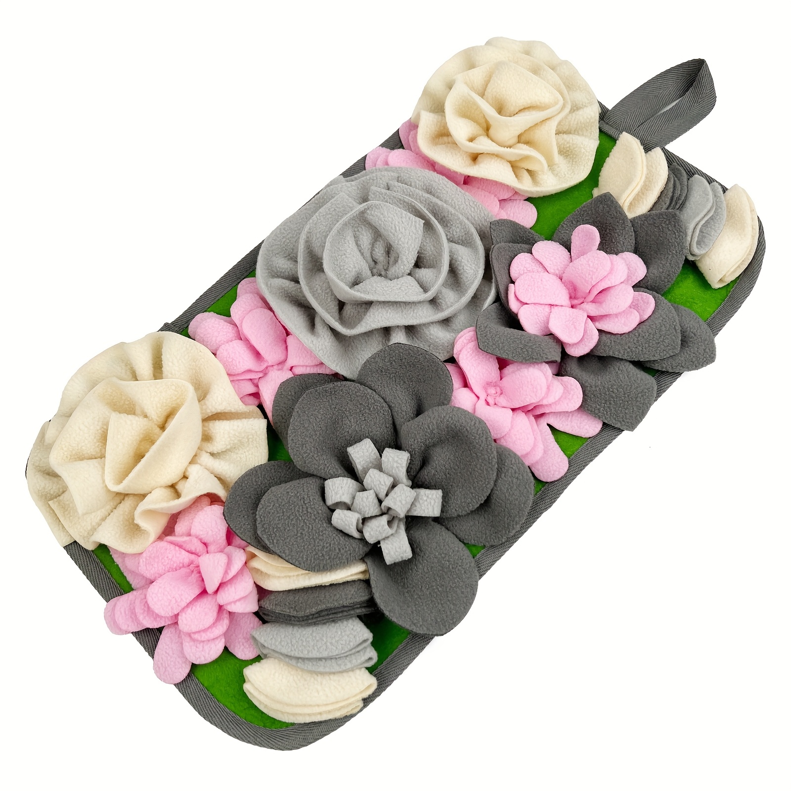 E-shop KM-P Futtermatte für kleine Haustiere mit bunten Pompons & Blumenmuster – Langsamfresser für Kaninchen, Hamster, Eidechsen, Katzen – Langlebige