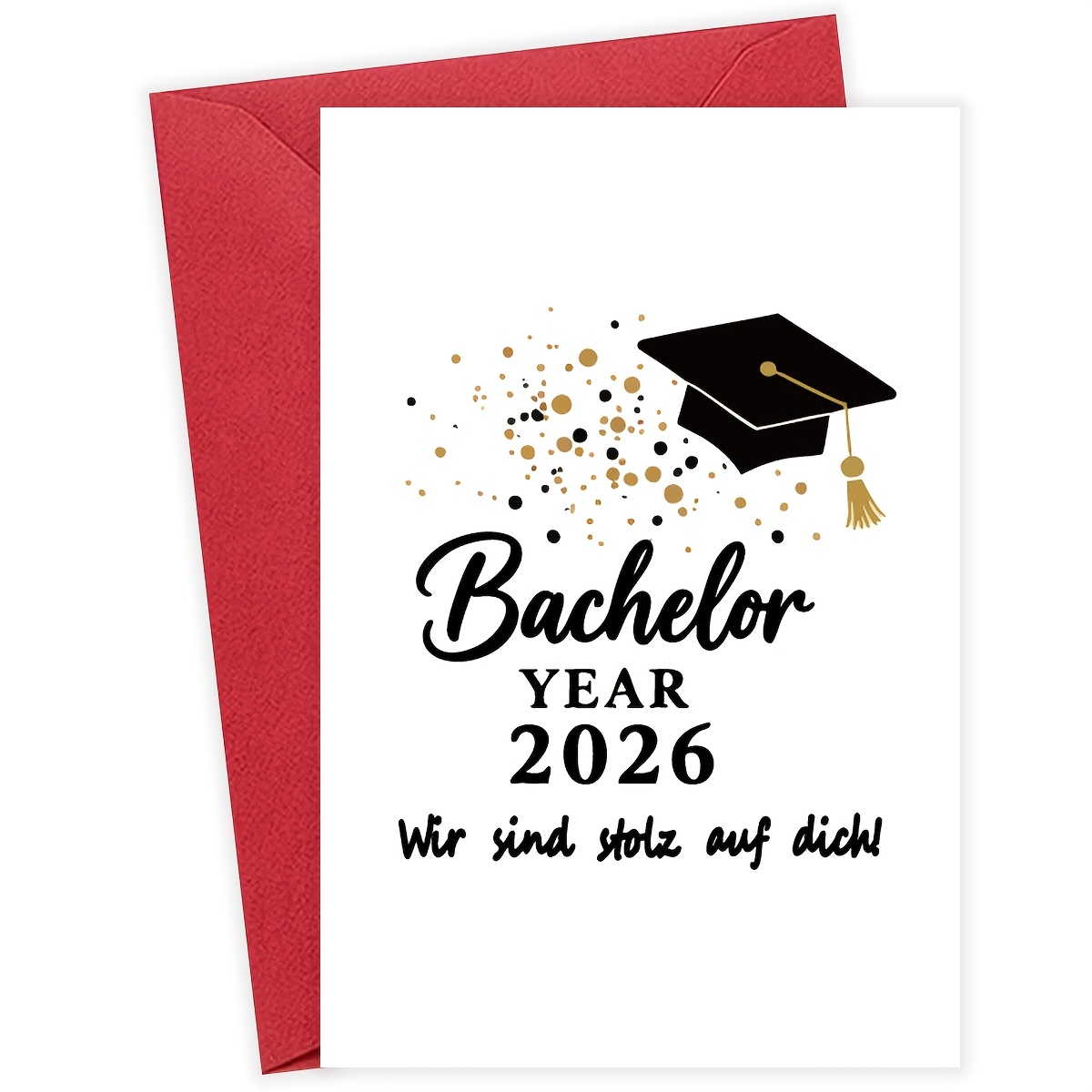 TEMU 1pc German Bachelor 2026 Greeting Card With Envelope, Your Academic With "wir Sind Stolz Auf Dich!" In A Black & Golden Graduation , Perfect For