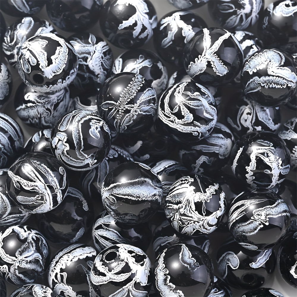 Image of 100pcs 8mm Chic Black & White Marbled Acrylic Beads - Glossy Finish Loose Spacer Beads For , Fashion Bracelets, Pen Decorations & Mobile Phone Chains, Beads For Jewelry Making