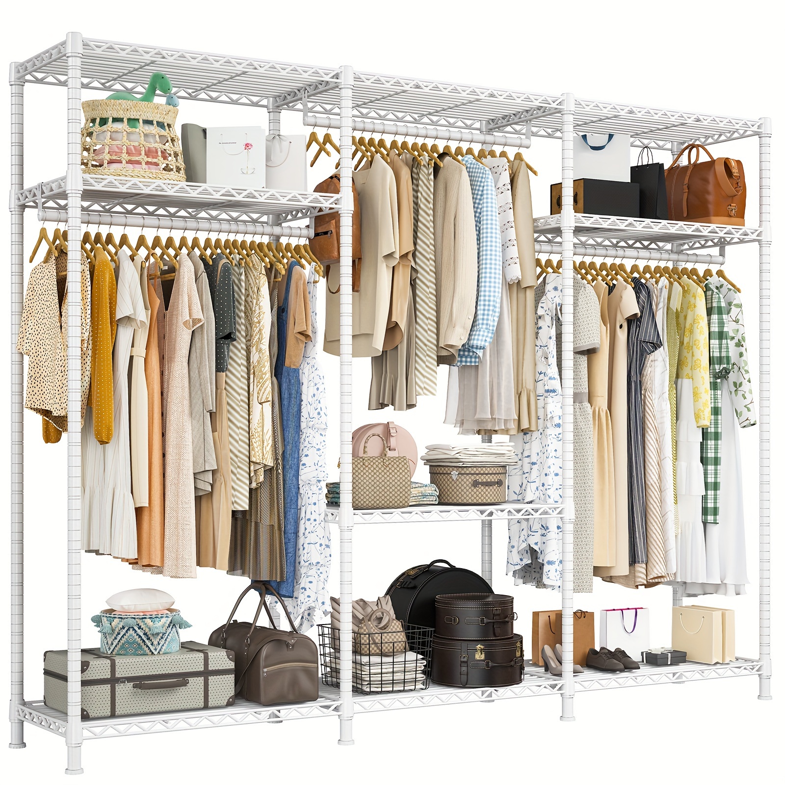 

Clothes Rack Heavy Duty 795lbs Clothing Racks For Hanging Clothes Adjustable Closet Portable Garment Rackfree Standing Closet, White