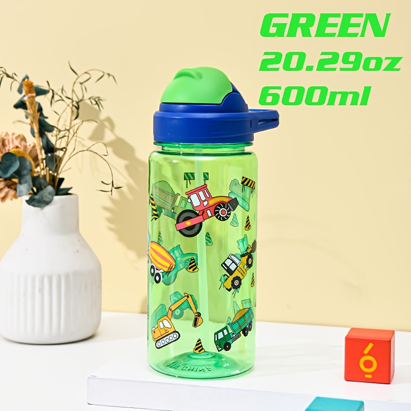Image of 20.29oz Large-capacity Water Bottle With Fun Cartoon Design & Silicone Spout - Leak-proof, Heat-resistant, Plastic, Perfect For Travel, Sports & Gifts (blue, Pink, Green), Insulated Water Bottle