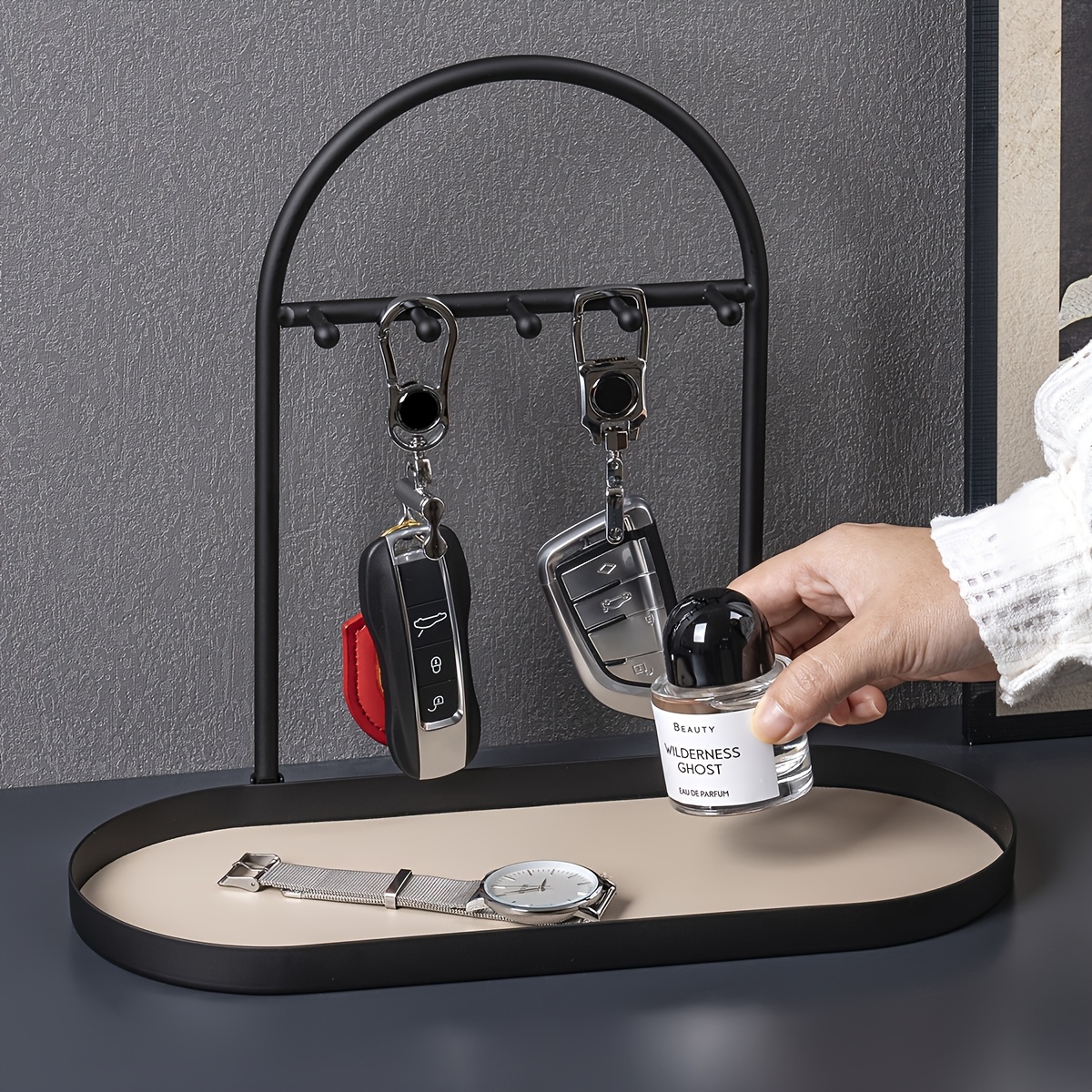 

Elegant Oval Metal Jewelry & Key Holder - Entryway Organizer For Watches, Rings, Necklaces | Storage Tray With ,