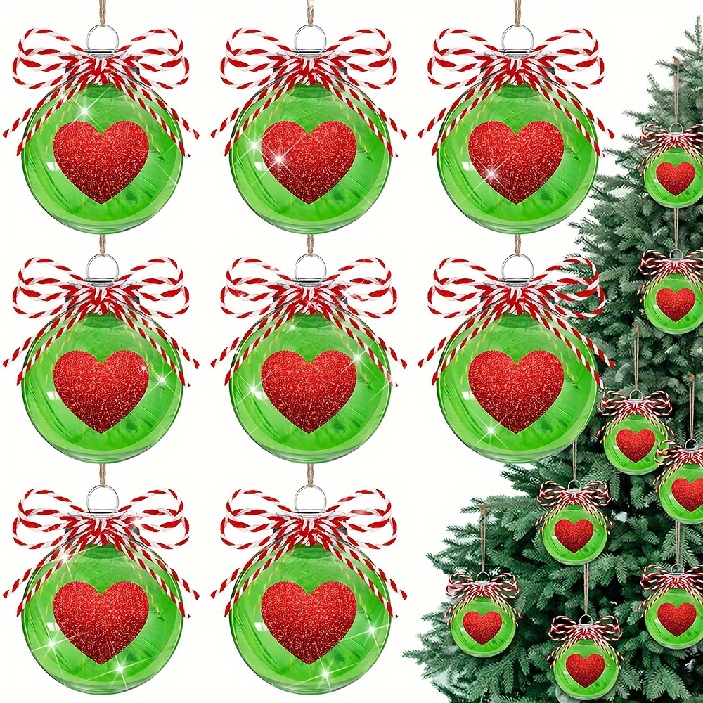 

Sparkling Heart-shaped Christmas Ornaments - 6/12pcs, Red & Green, 2.36" Tree Decorations For