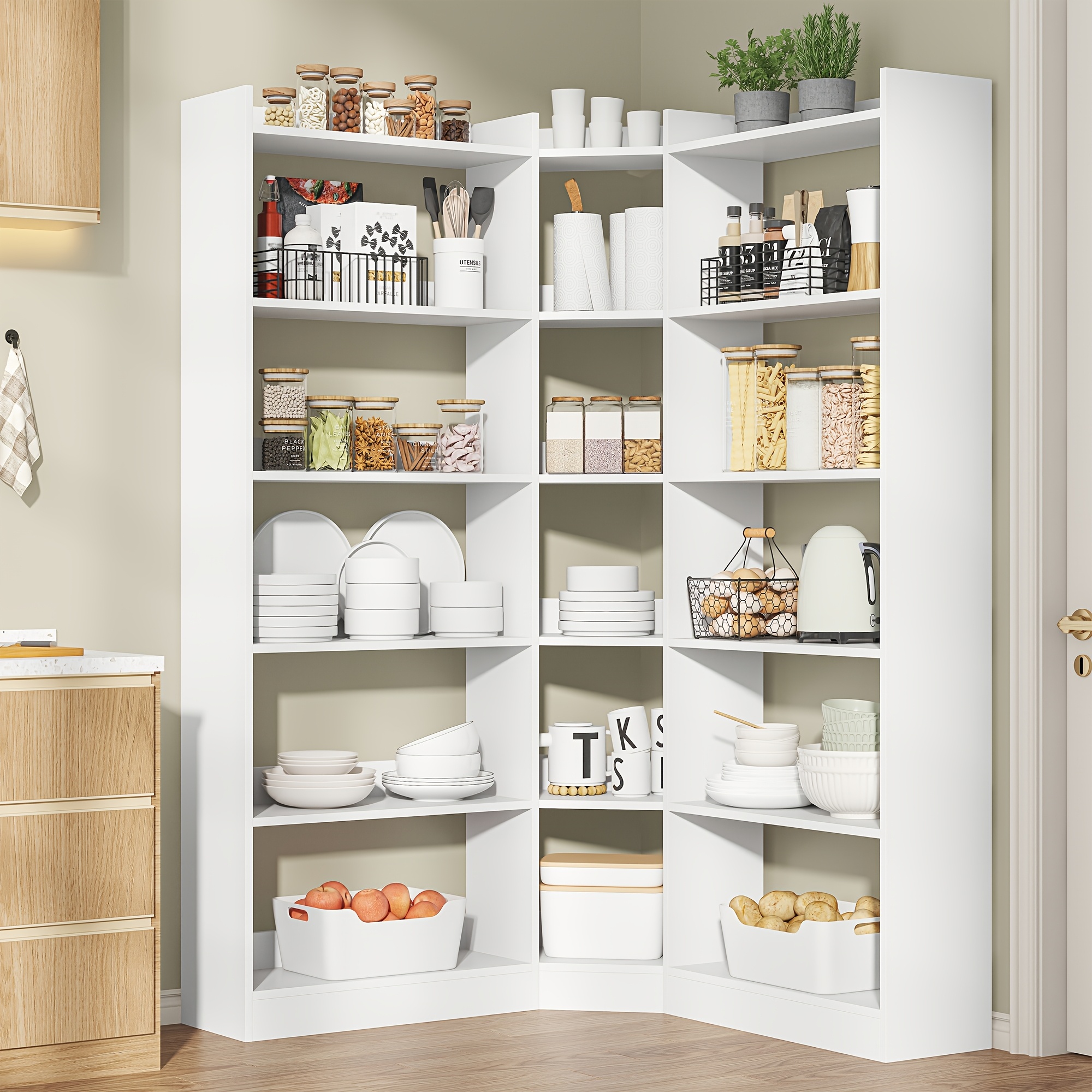 Office Bookshelf Shelving Unit, 6-tier L-shaped Corner Bookcase With Anti-tip Kit, Modern Open Storage Shelves, Wood Display Rack For Home Office, Living Room, Bedroom