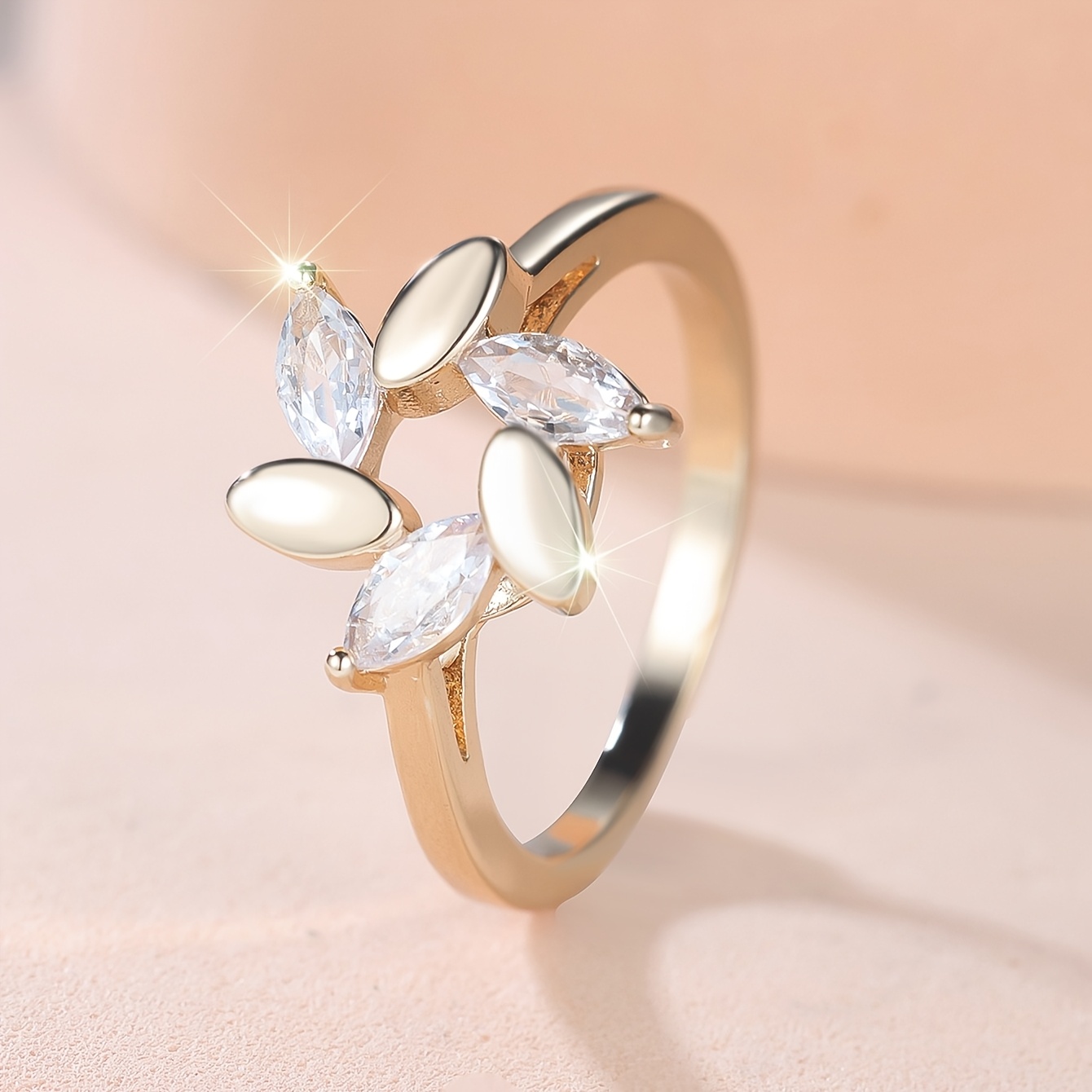 Elegant Ladies' Ring with Marquise-cut White Synthetic Zirconia