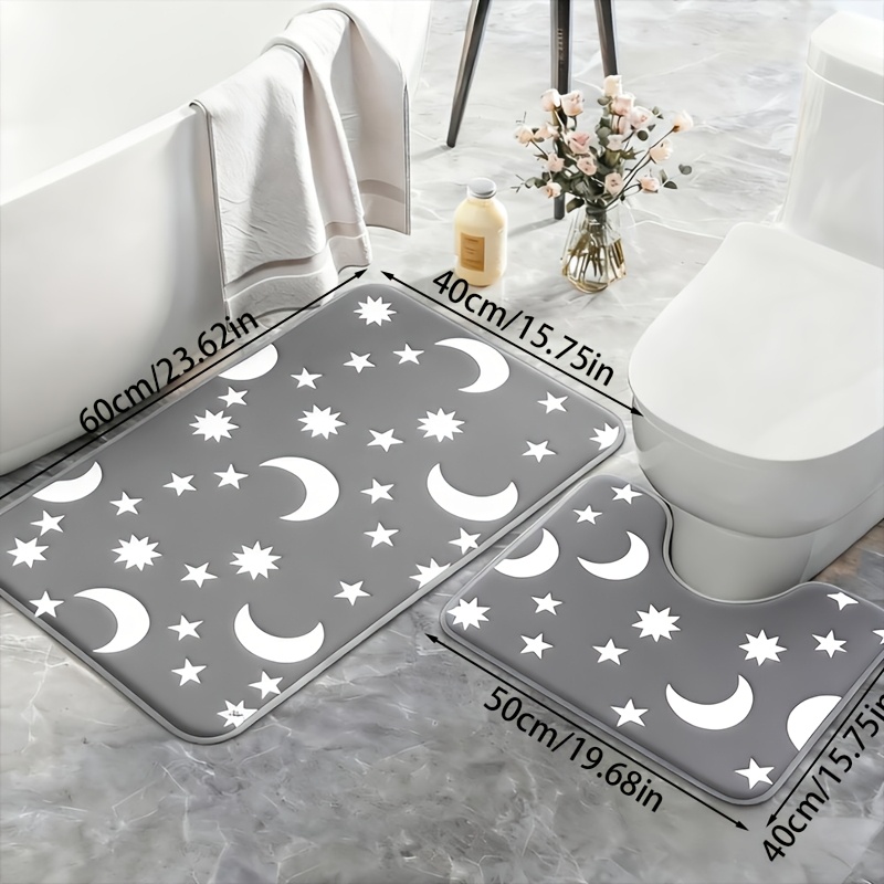 E-shop 2er-Set leuchtende, rutschfeste Badematte mit Stern und Mond | Ultraweicher, hochsaugfähiger Polyesterstoff, dekorative Badematte