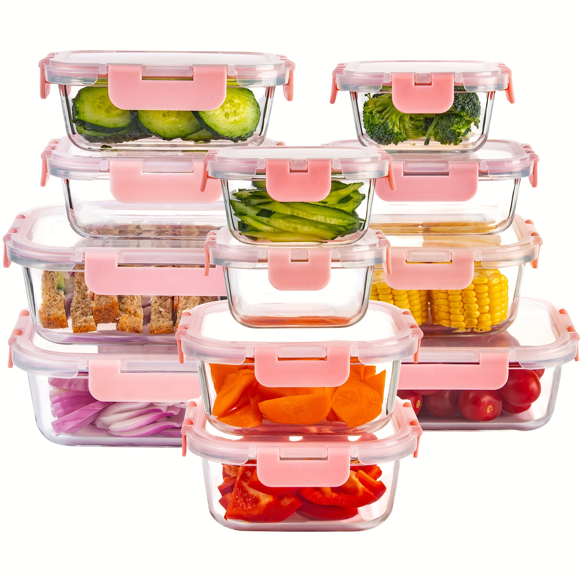 Juego De 12 Recipientes Herméticos Para Alimentos (Sin BPA) - Varios Tamaños - Apto Para Microondas, Lavavajillas Y Congelador