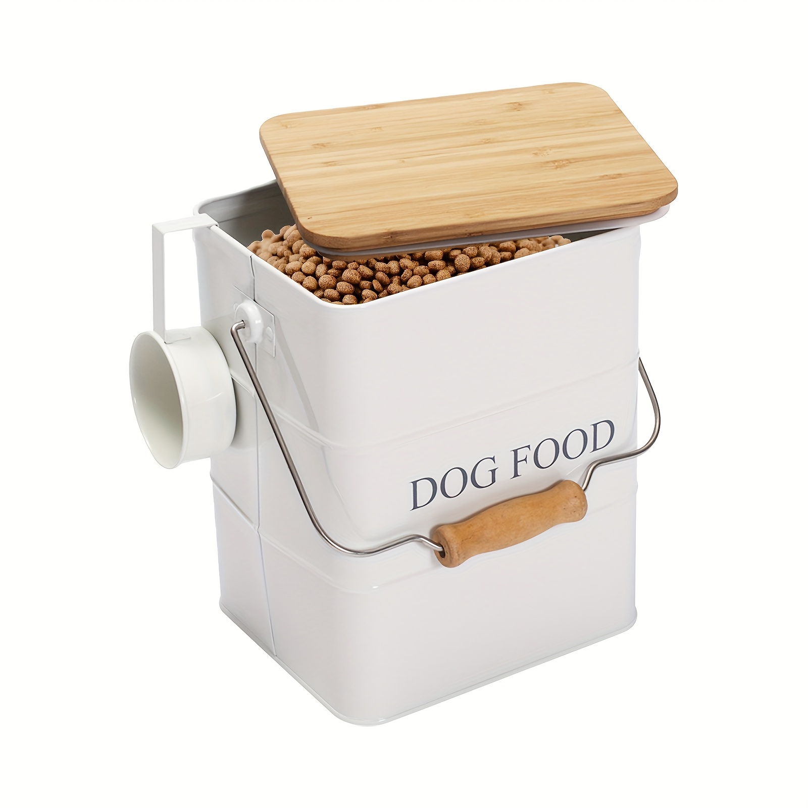 TEMU Dog Food Storage Container, Large Metal Dog Food Canister With Lid And Scoop, Dog Treats Jar, Metal Food Treats Tin For Dog, White
