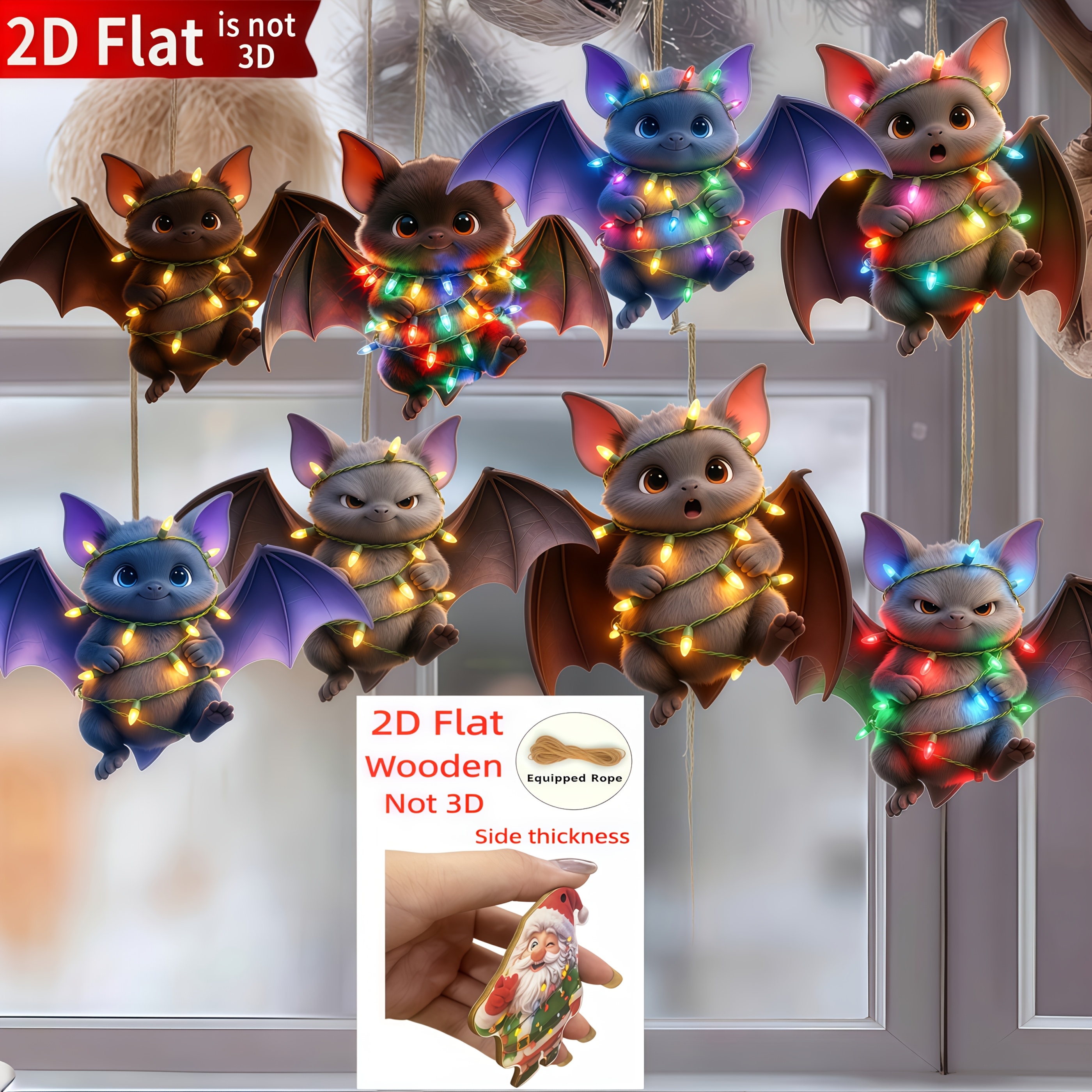 TEMU 2d Flat, 8pcs Christmas Bat Wooden Hanging Ornaments, Christmas Party Decoration Set, Suitable For Tree Display, Mini Holiday Cottage Decor,