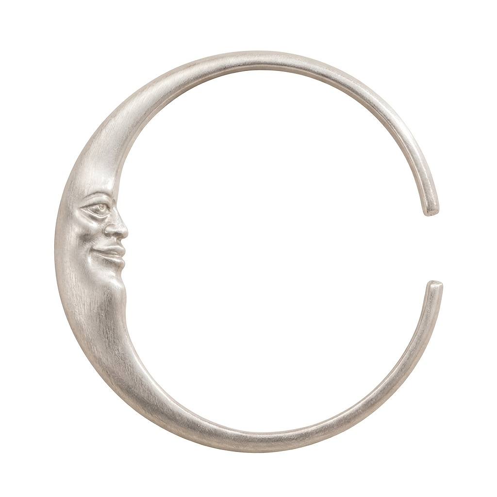 TEMU Ladies' Vintage Face Open Bangle, Matte Brushed Metal Bracelet, Bohemian Celestial-themed Jewelry, Women's Brushed Golden-silvery Tone Face