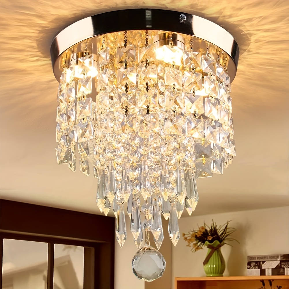 

Elegant Chandelier With Led - Flush Mount Ceiling Light Fixture, Raindrop Design, Energy-, Dimmable For Dining Room, Bedroom, Closet, Chandeliers For Ceiling