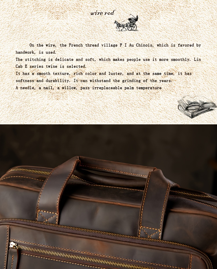 Crazy Horse Genuine Leather Scratch Repairable Men's Handbag, Handmade Vintage Crazy Horse Genuine Leather Tote Bag, Large Capacity Laptop Bag, Men's Single-Shoulder Crossbody Bag, Genuine Leather Business Briefcase