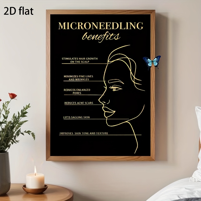 TEMU 2d Flat, 2d Flat, 2d Flat Microneedling Therapy Benefits Poster, Beige Care Canvas Painting, Retro Wall Art, Classic Decorative Painting,
