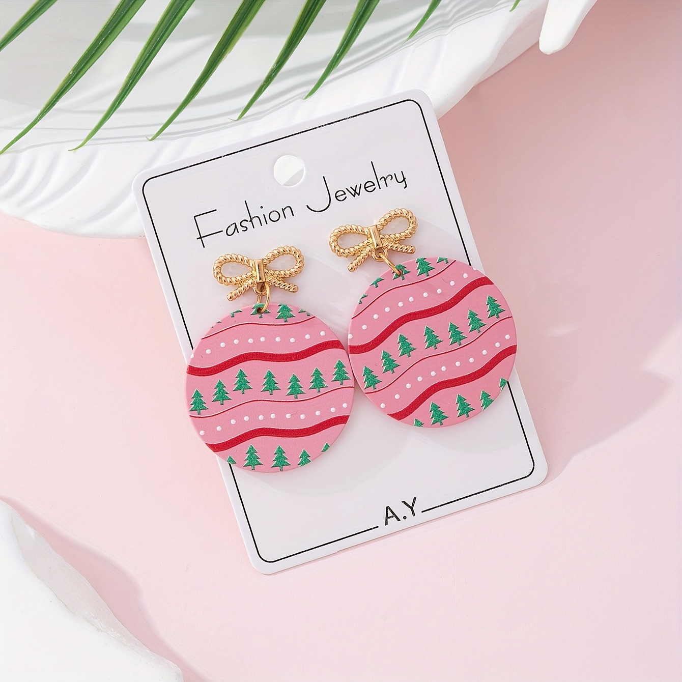 TEMU 1 Paire de Boucles d'Oreilles Pendantes pour Femmes, Design Texture Poterie Douce, Arbre de Noël Coloré en Émail Rond, Idéal pour les Fêtes de
